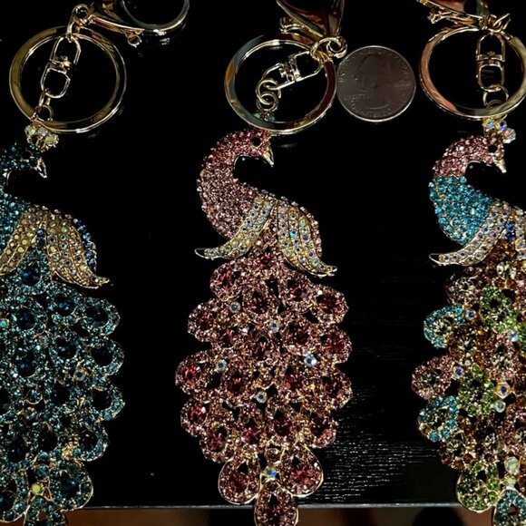 Peacock Crystal Rhinestone Keychain Bag Charm - Picture 10 of 15